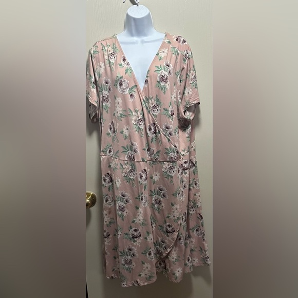 Just Be Women's Plus Size 3XL Pink Floral Wrap Dress - Picture 3 of 16